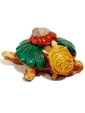 Turtle Figurine Figure Mom and Baby Orange Green Red Stone Gem Resin Decorative